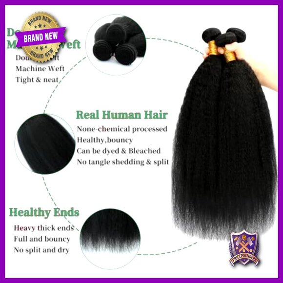3 Bundles 16 Inch Kinky Straight Human Hair Extensions Silky Soft